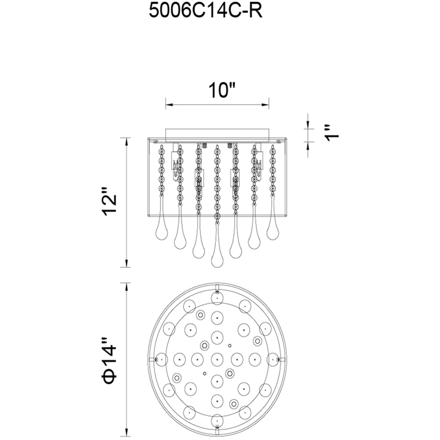 Water Drop 6 Light 14 inch Chrome Drum Shade Flush Mount Ceiling Light in White