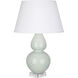 Double Gourd 30 inch 150 watt Celadon Glazed Ceramic with Lucite Base Table Lamp Portable Light in Pearl Dupioni