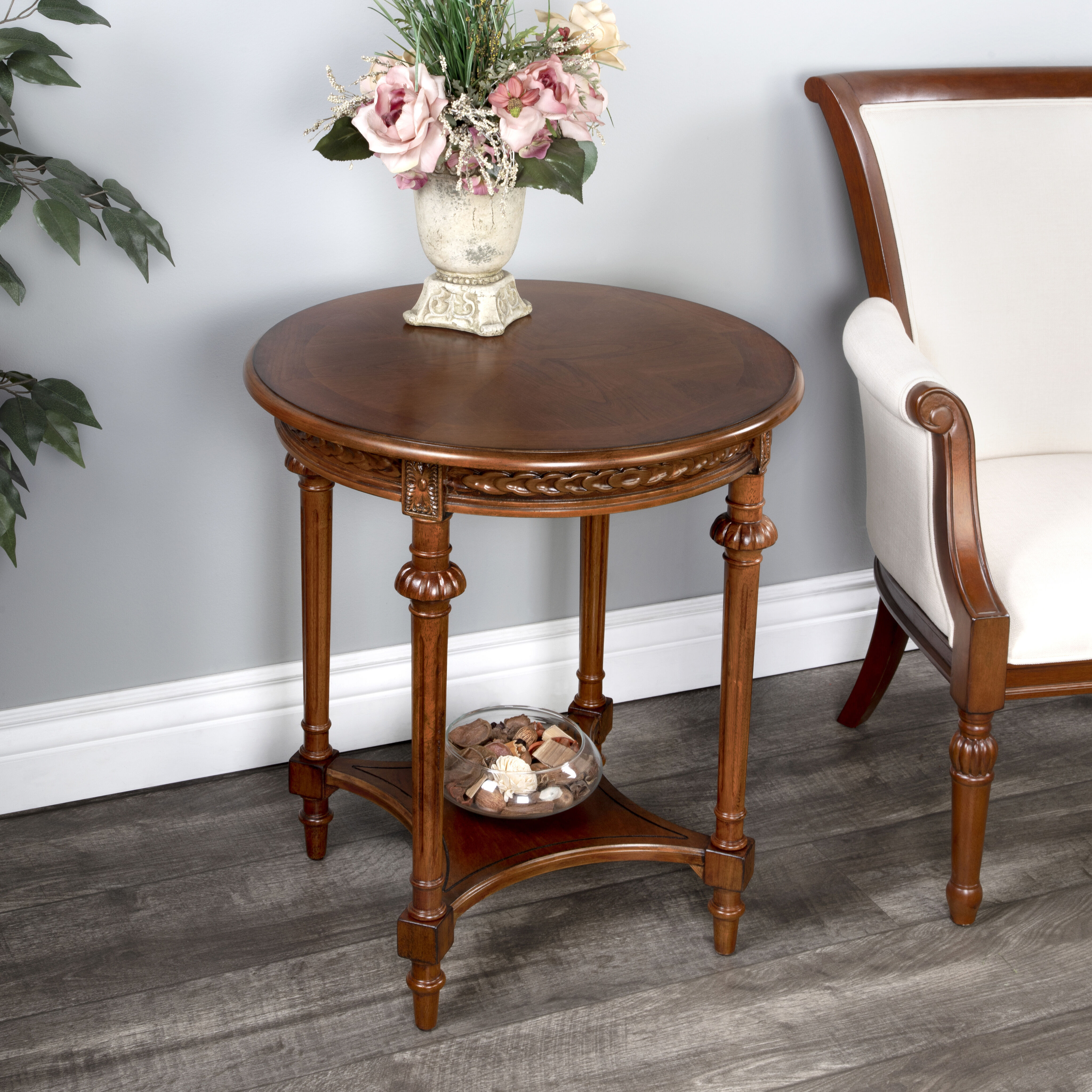 Hellinger Round End Table in Medium Brown