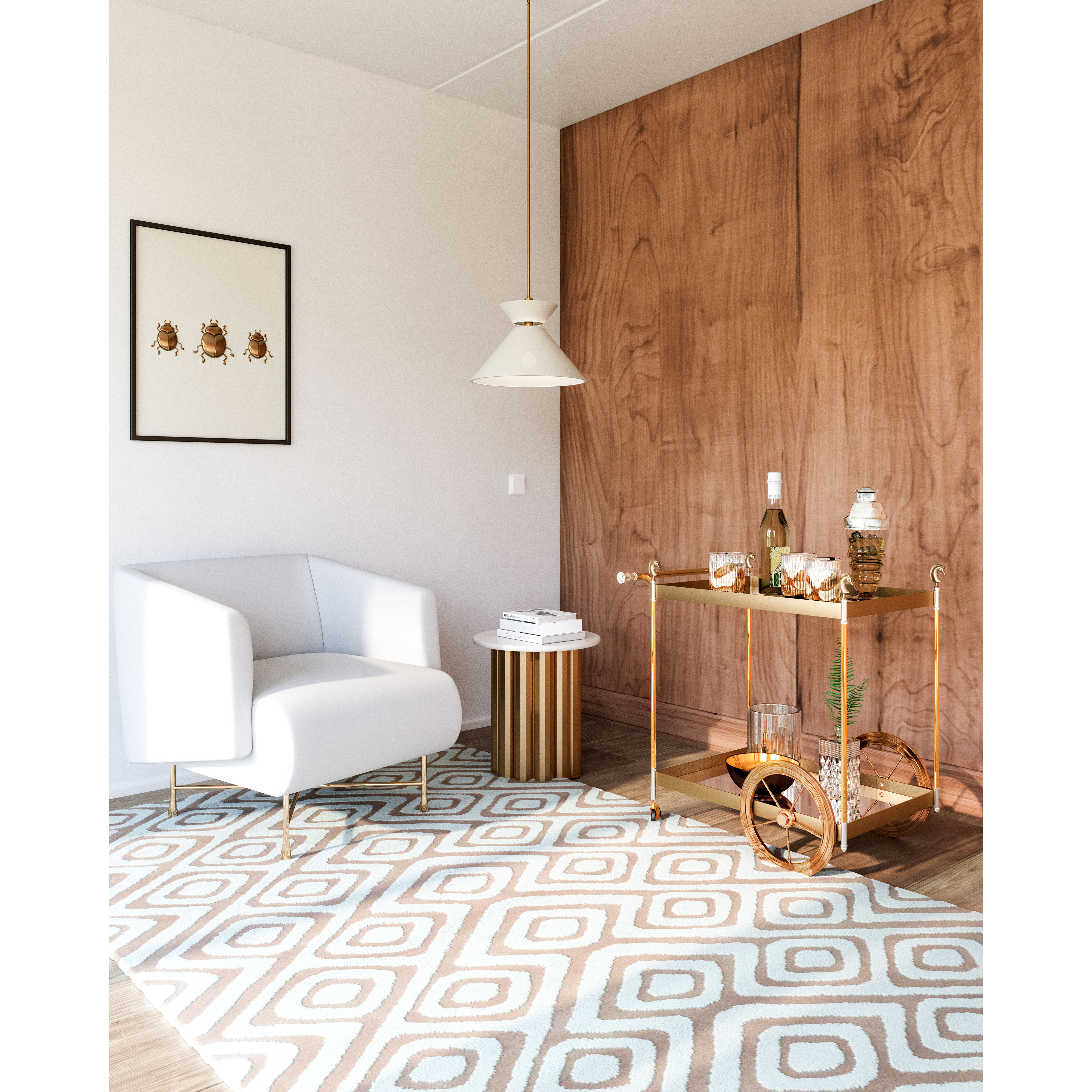 Alora Mood Chapelle Pendant Ceiling Light in Aged Gold and White Linen