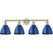 Plymouth Dome 4 Light 34.5 inch Antique Brass and Blue Bath Vanity Light Wall Light