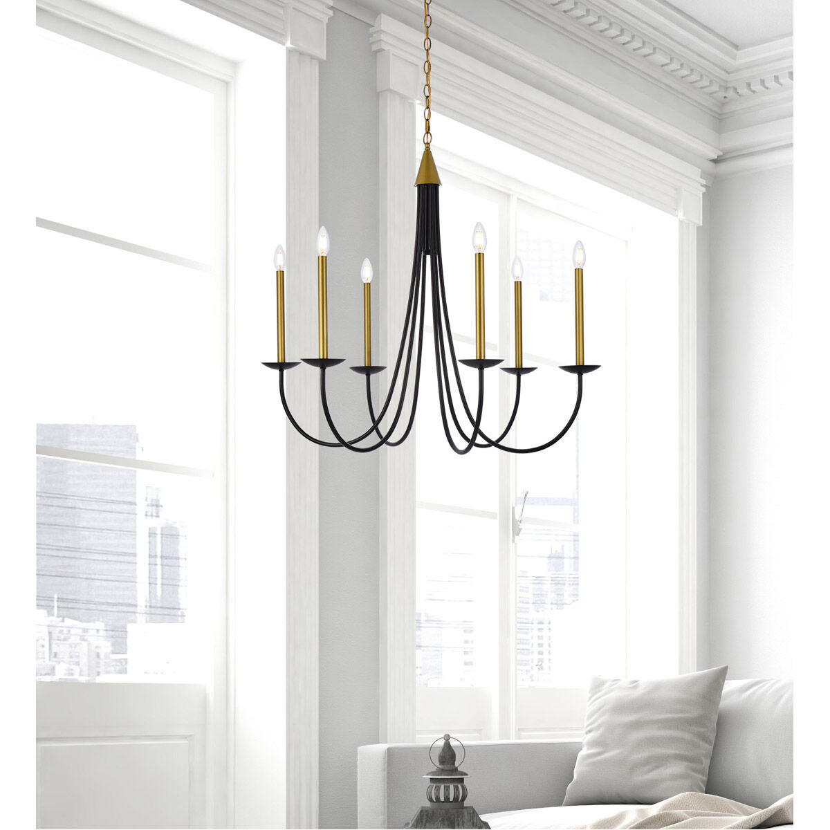 Cohen 6 Light 36 inch Black and Brass Chandelier Ceiling Light