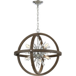 Morning Star 10 Light 30 inch Aged Wood / Polished Chrome / Clear Crystal Chandelier Ceiling Light