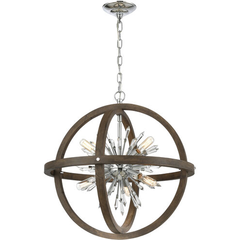 Morning Star 10 Light 30 inch Aged Fir with Chrome and Clear Chandelier Ceiling Light
