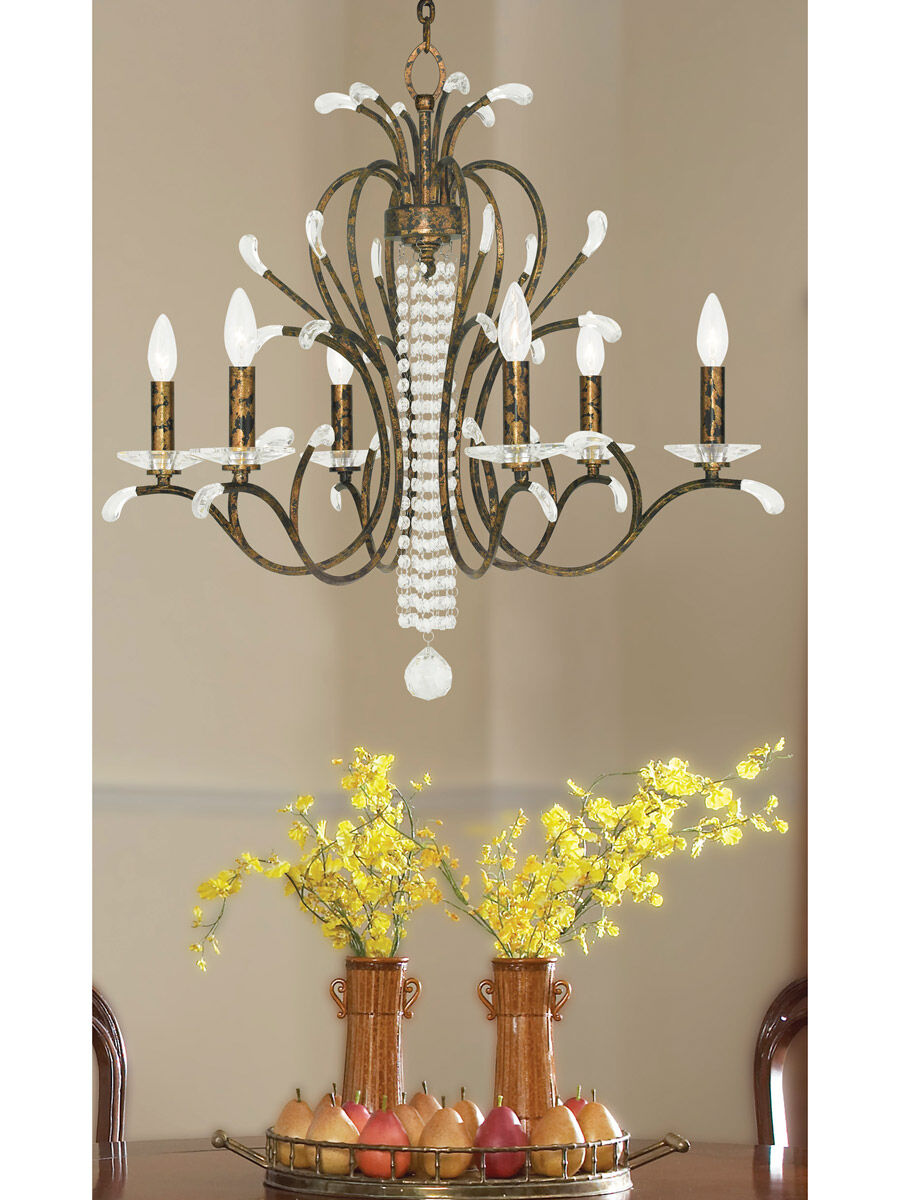 Serafina 6 Light 28 inch Hand Applied Venetian Golden Bronze Chandelier Ceiling Light