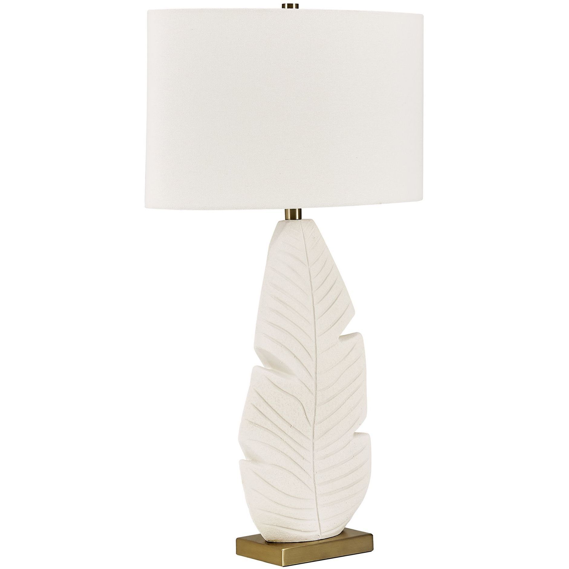 Palm Leaf 31.25 inch 150 watt Matte White Glaze and Brass Table Lamp Portable Light