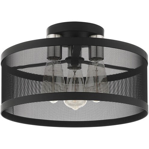 Industro 3 Light 15 inch Black with Brushed Nickel Accents Semi Flush Ceiling Light
