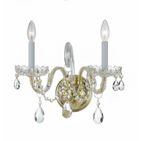 Traditional Crystal 2 Light 15 inch Polished Brass Sconce Wall Light in Clear Hand Cut