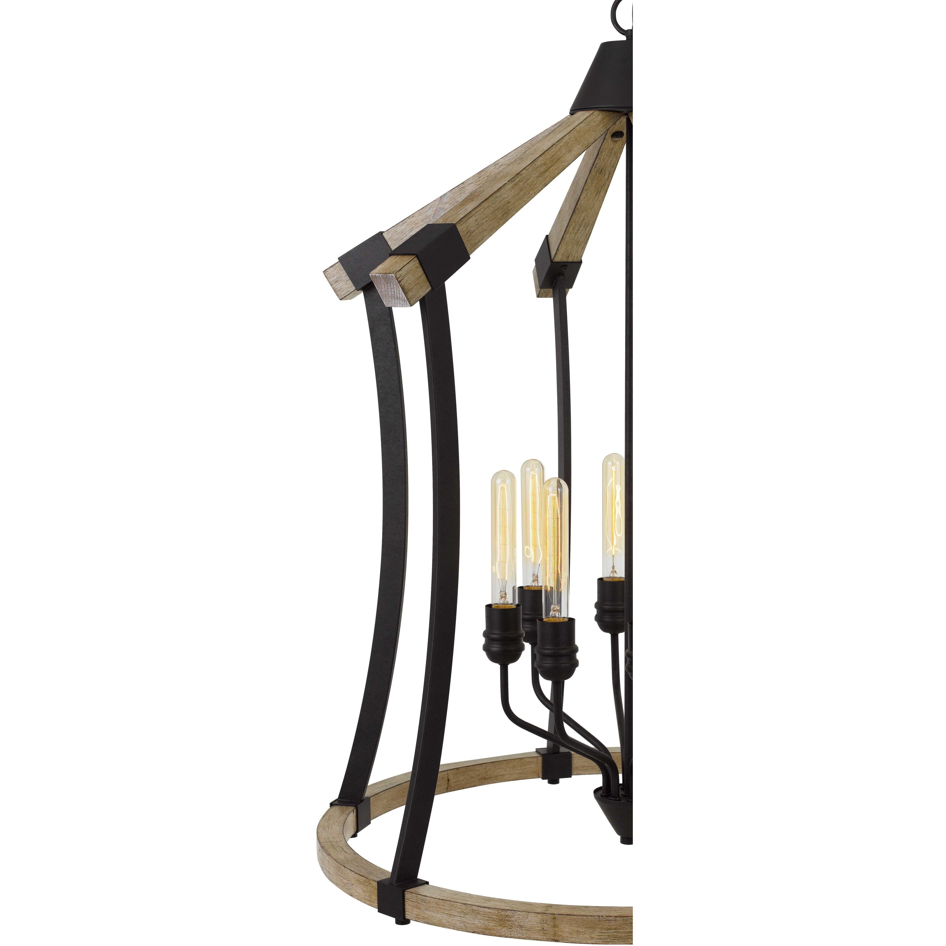 Dali 8 Light 29 inch Iron and Light Oak Chandelier Ceiling Light, Bell Lantern