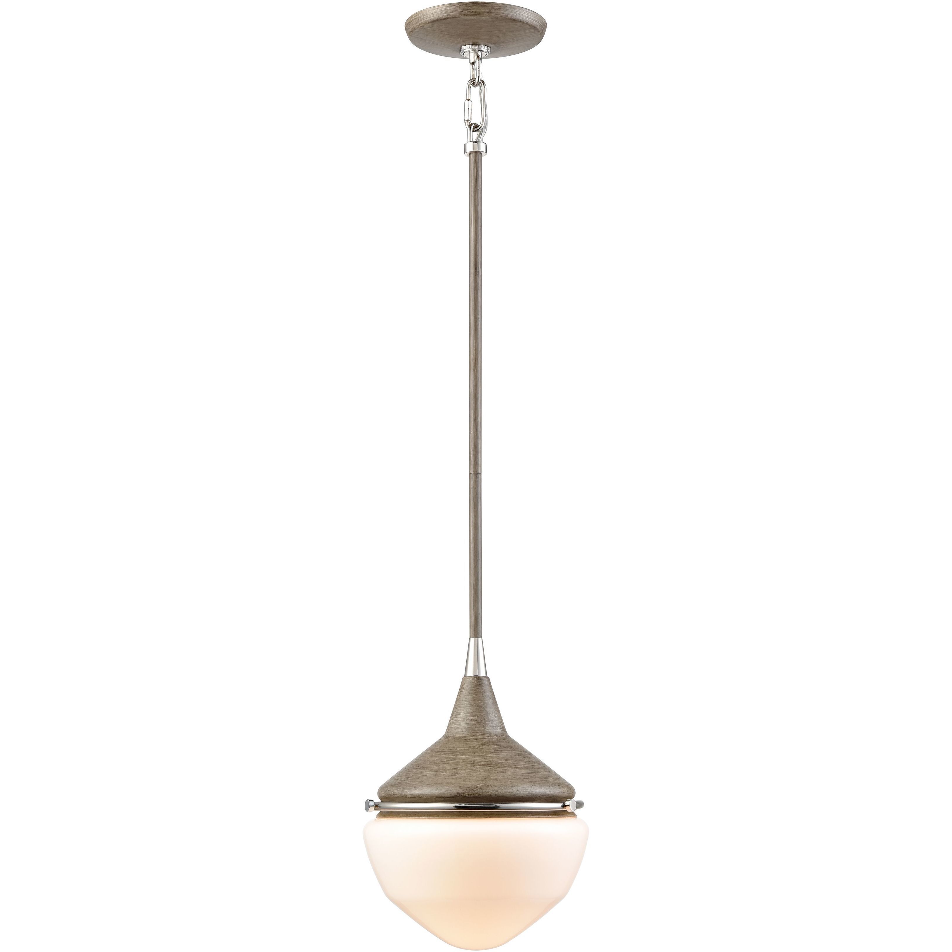 Mid-Century Schoolhouse 1 Light 8 inch Pecan with Polished Nickel Mini Pendant Ceiling Light