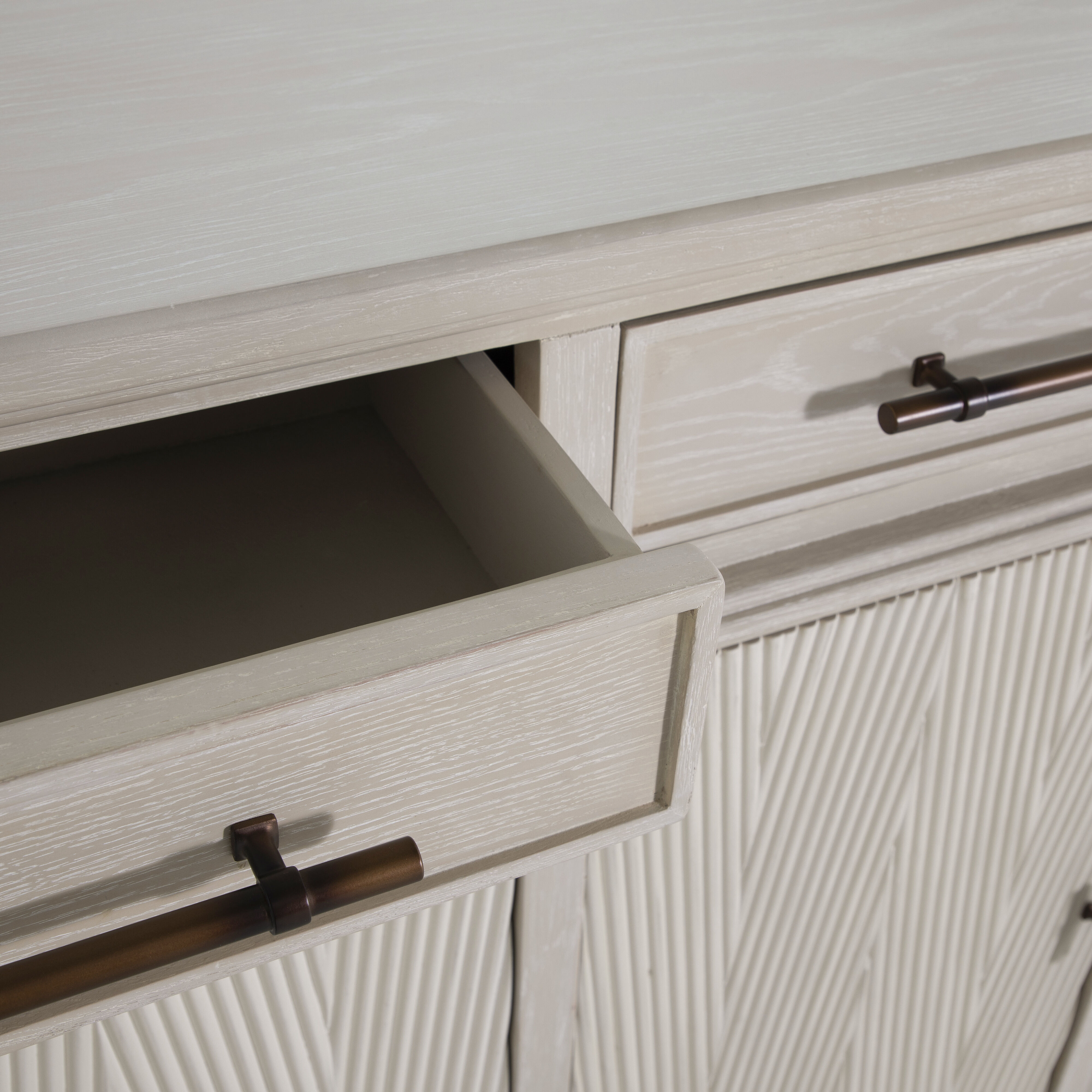 Isaac Cerused White and Sesame White Long Cabinet