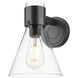 Downtown Urban Lawton Cone Armed Sconce Wall Light in Matte Black, Clear