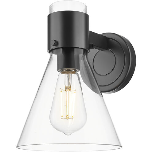 Downtown Urban Lawton Cone Armed Sconce Wall Light in Matte Black, Clear