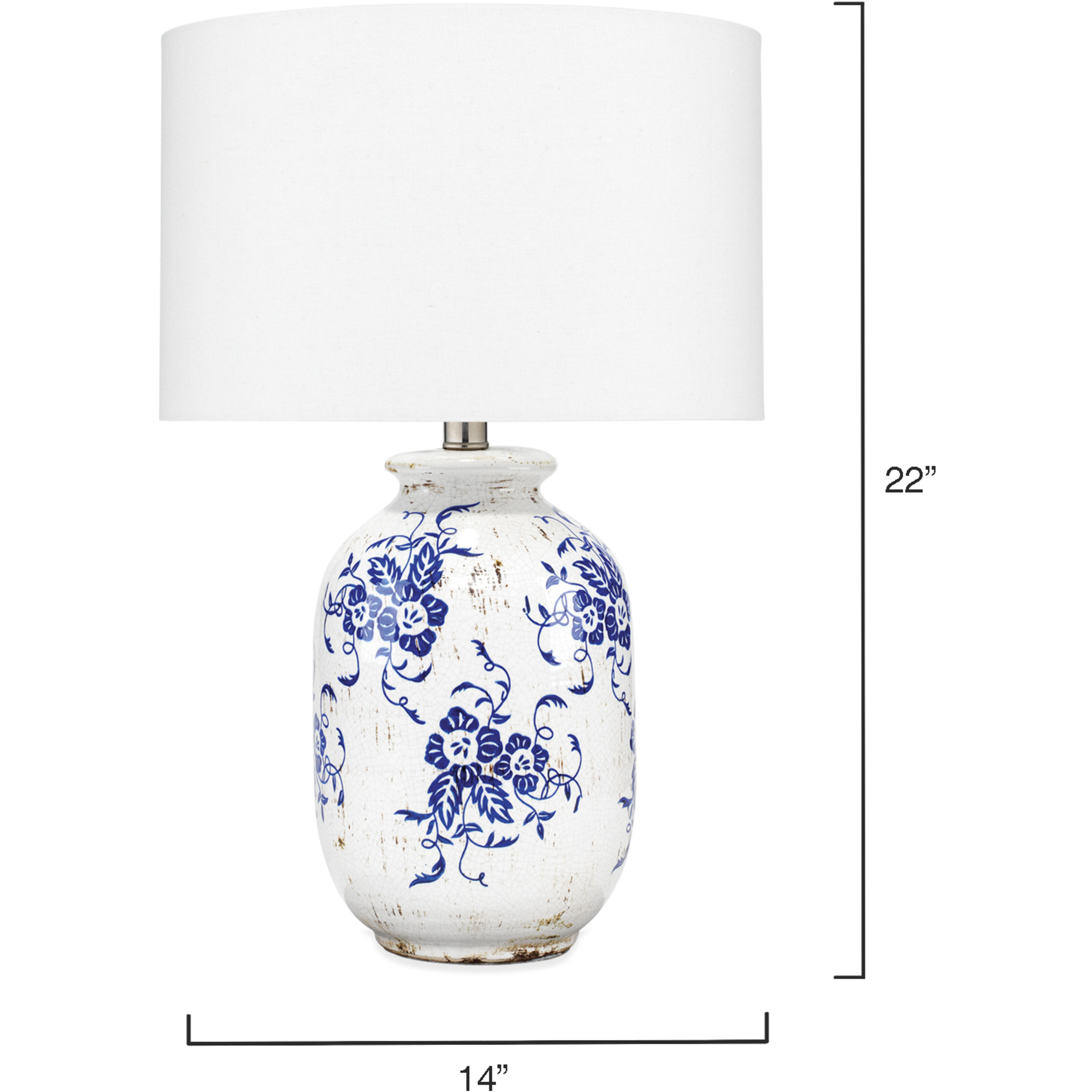 Ruth 22 inch 60 watt White and Blue Patterned Ceramic Table Lamp Portable Light