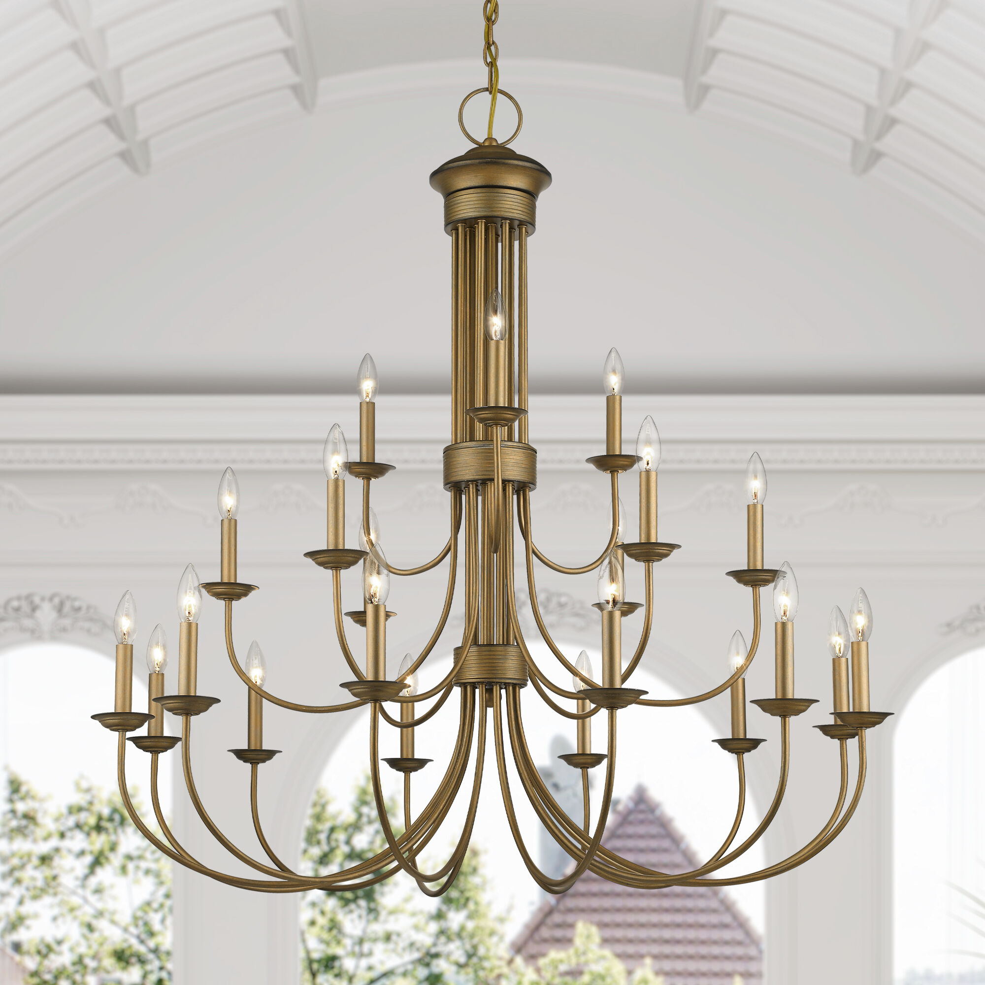 Estate 21 Light 42 inch Antique Gold Leaf Chandelier Ceiling Light, Extra Large