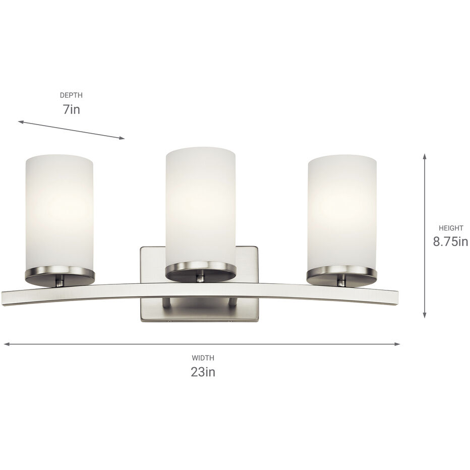 Crosby 3 Light 23 inch Brushed Nickel Wall Mt Bath 3 Arm Wall Light