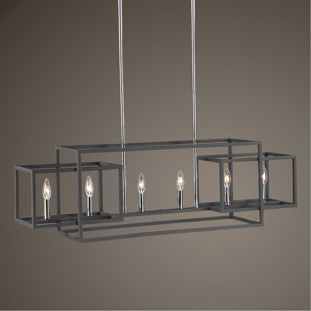 Quadrangle 6 Light 44 inch Black and Polished Nickel Linear Chandelier Ceiling Light