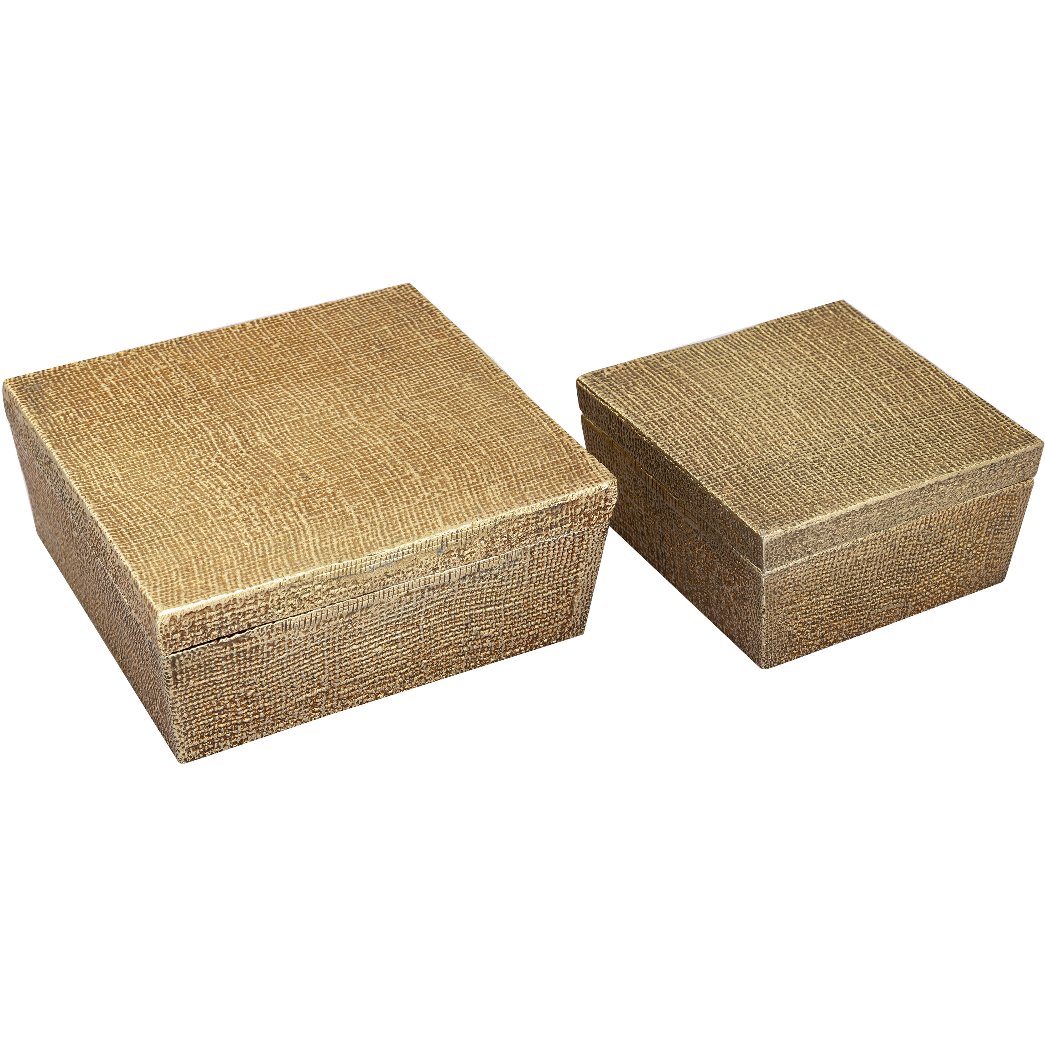 Square Linen 11 X 11 inch Antique Brass Box