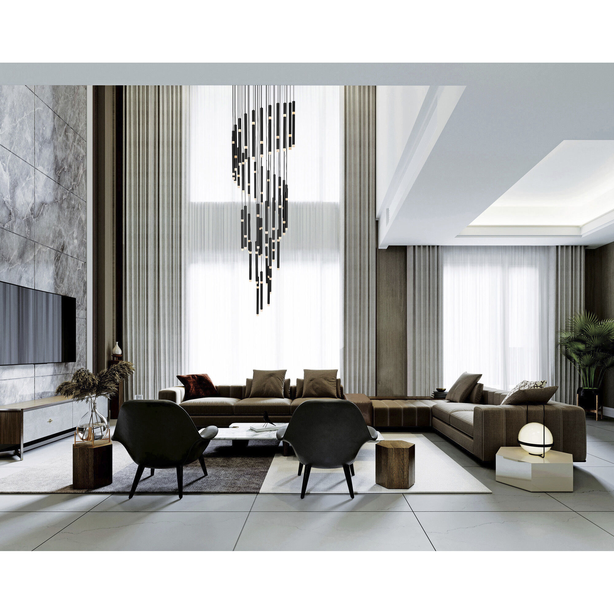 Flute LED 30 inch Black Chandelier Ceiling Light