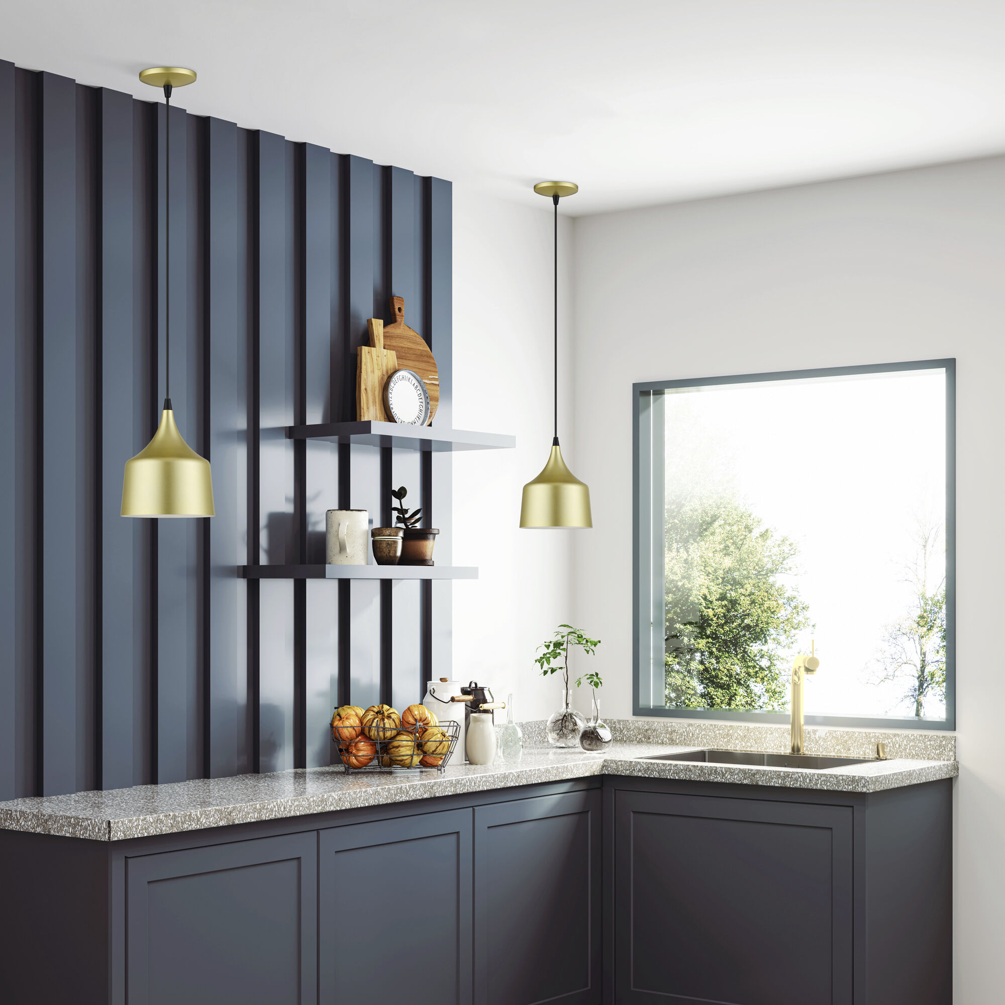 Bolita 8 inch Soft Gold with Black Accents Pendant Ceiling Light