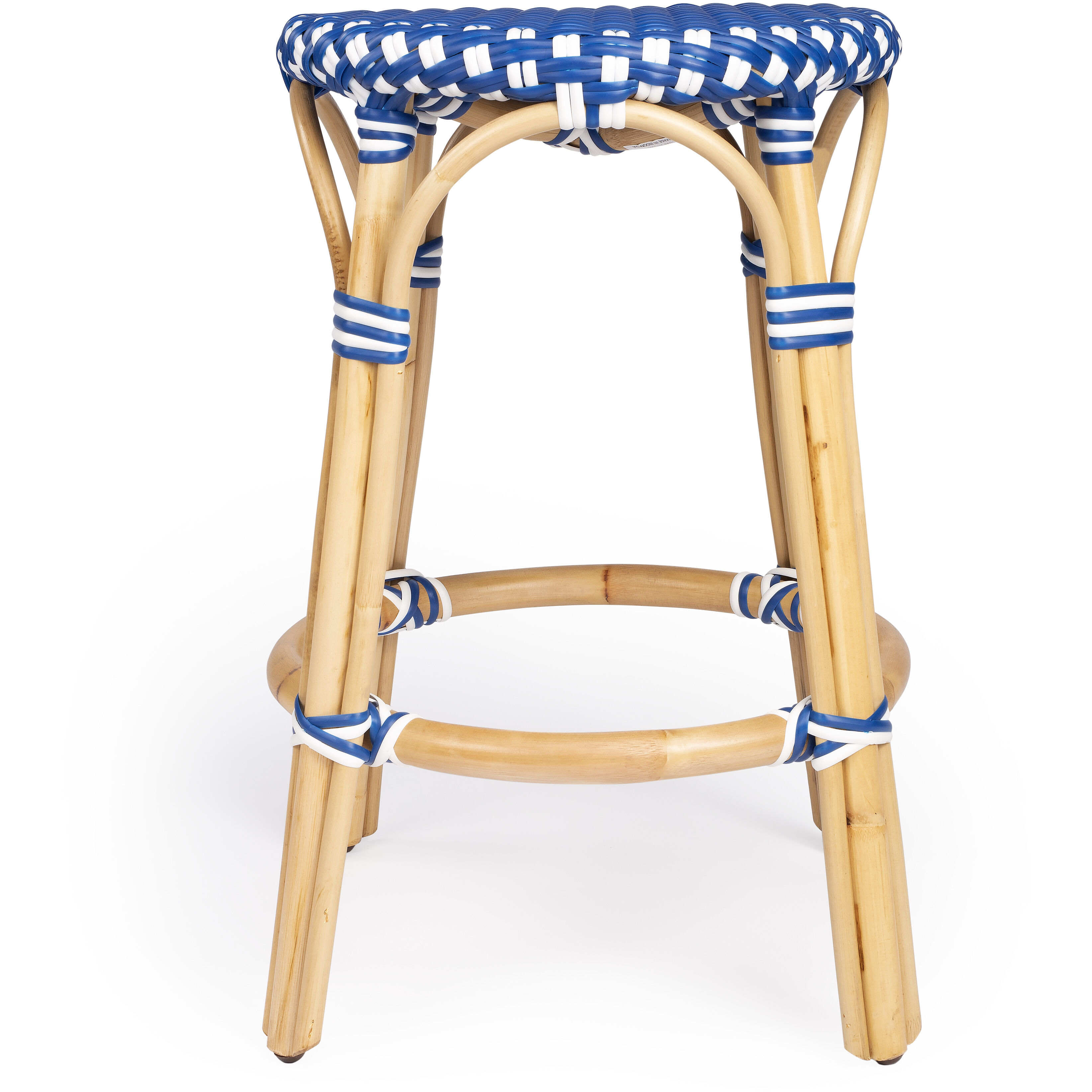 Tobias Blue & White Rattan Bar Stool
