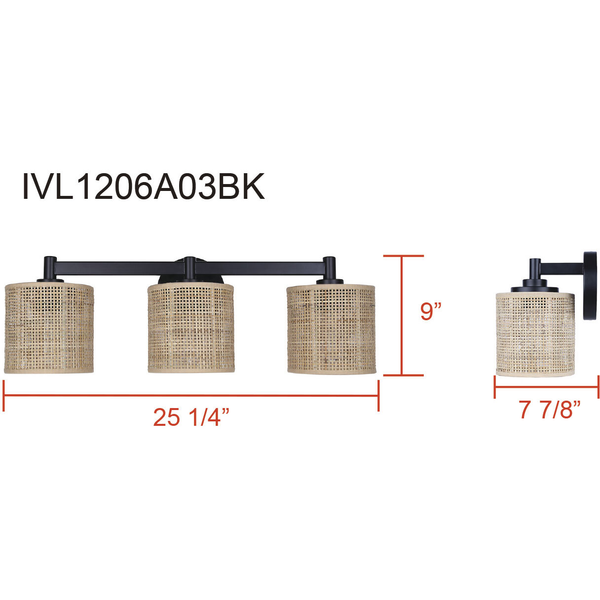 Meadow 3 Light 25.25 inch Black Vanity Light Wall Light