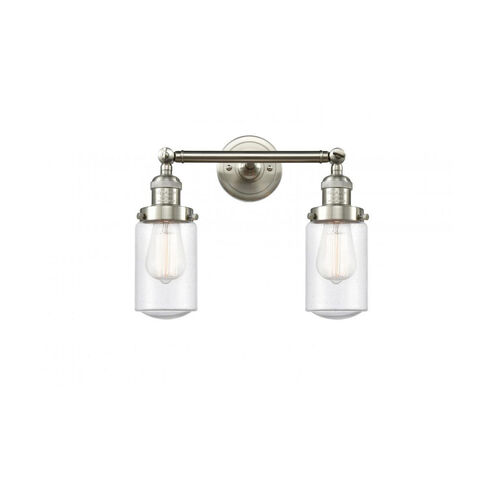 Franklin Restoration Dover 2 Light 14 inch Brushed Satin Nickel Bath Vanity Light Wall Light in Seedy Glass, Franklin Restoration