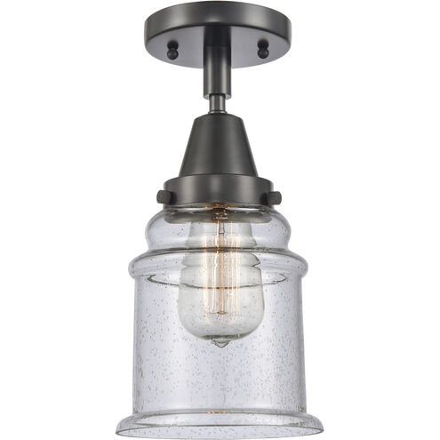Franklin Restoration Canton 1 Light 6 inch Matte Black Flush Mount Ceiling Light in Seedy Glass