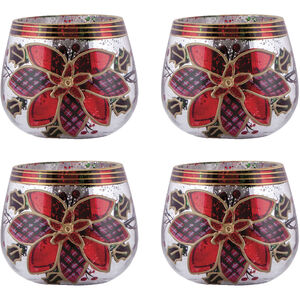 Poinsetta Antique Silver with Red Holiday Tealight Holders