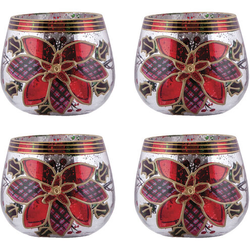 Poinsettia Antique Silver with Red Holiday Candleholder, Tealight
