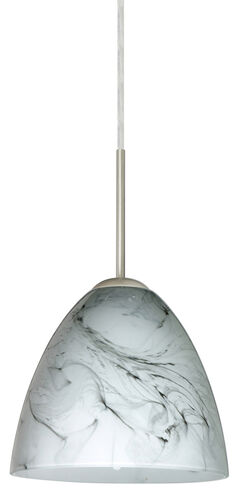 Vila 1 Light Satin Nickel Pendant Ceiling Light in Marble Grigio Glass, Incandescent