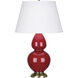 Double Gourd 31 inch 150.00 watt Ruby Red Glazed Ceramic with Antique Brass Table Lamp Portable Light in Pearl Dupioni