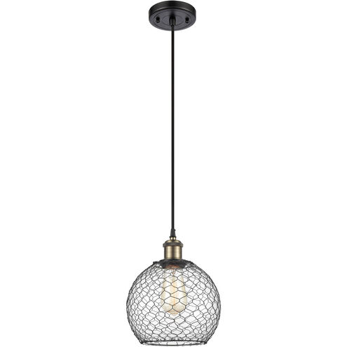Ballston Farmhouse Chicken Wire LED 8 inch Black Antique Brass Mini Pendant Ceiling Light, Ballston