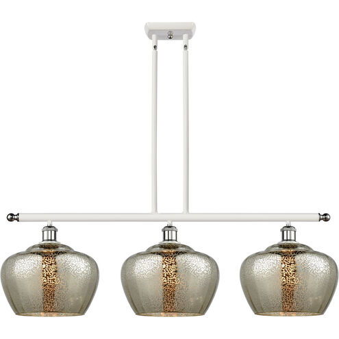 Ballston Large Fenton 3 Light 38 inch White and Polished Chrome Island Light Ceiling Light in Mercury Glass, Ballston