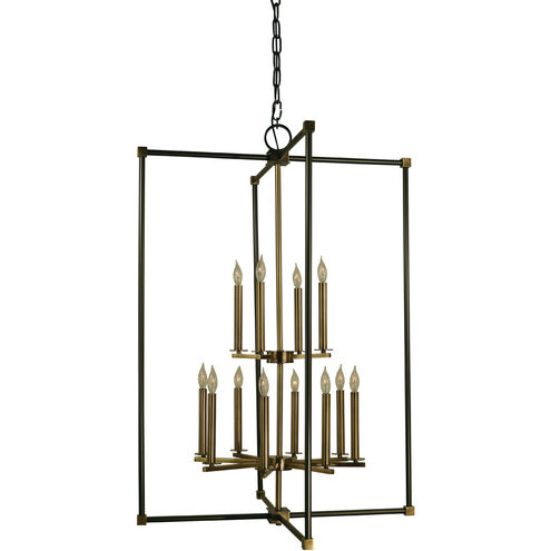 Lexington 12 Light 30 inch Mahogany Bronze with Antique Brass Foyer Chandelier Ceiling Light