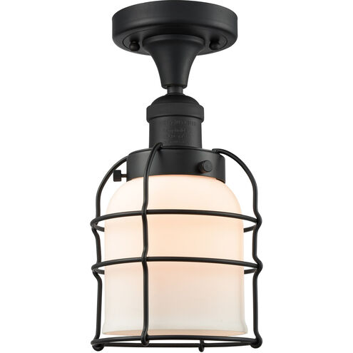 Franklin Restoration Small Bell Cage LED 5 inch Black Antique Brass Semi-Flush Mount Ceiling Light in Matte White Glass, Franklin Restoration