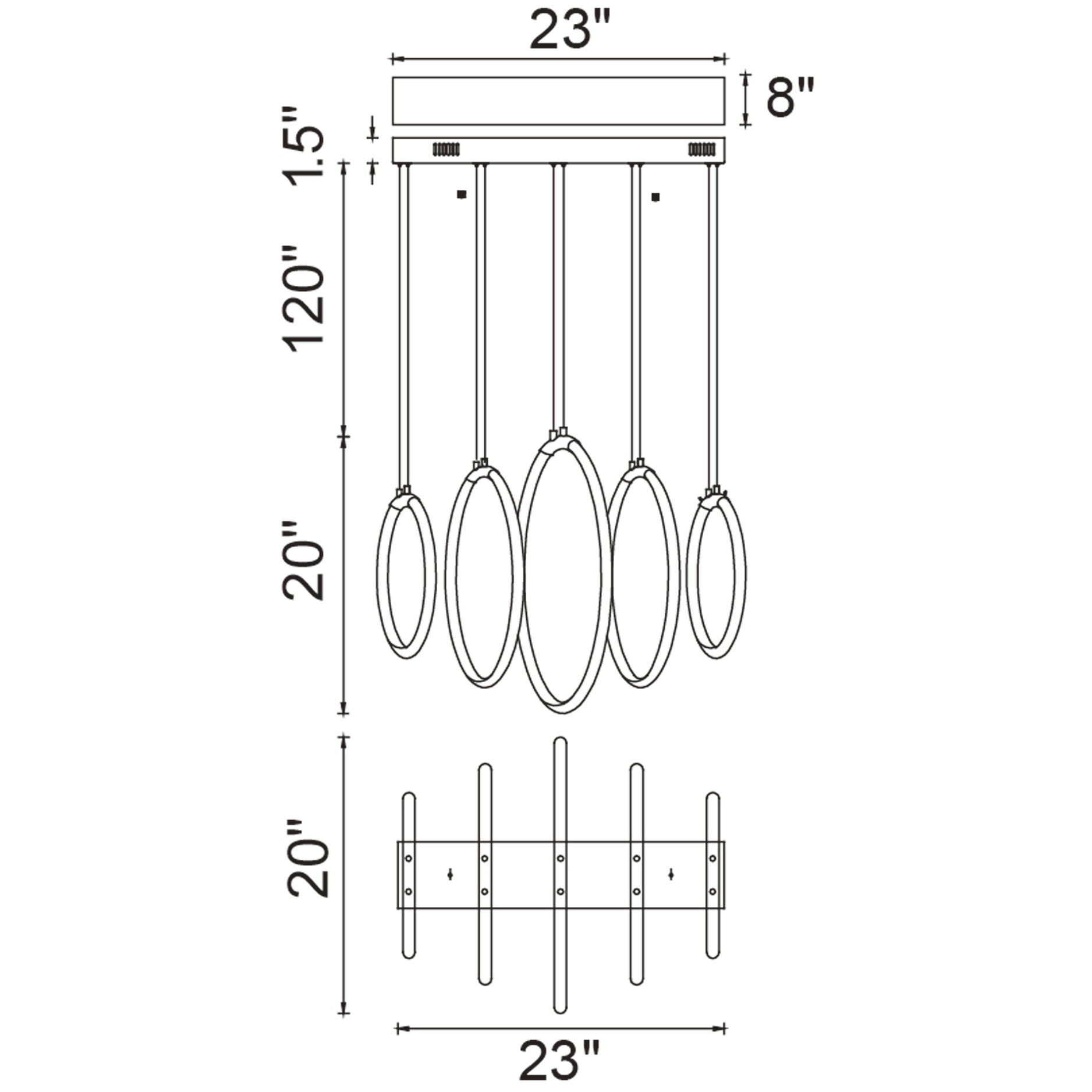 Hoops LED 5 inch Black Chandelier Ceiling Light