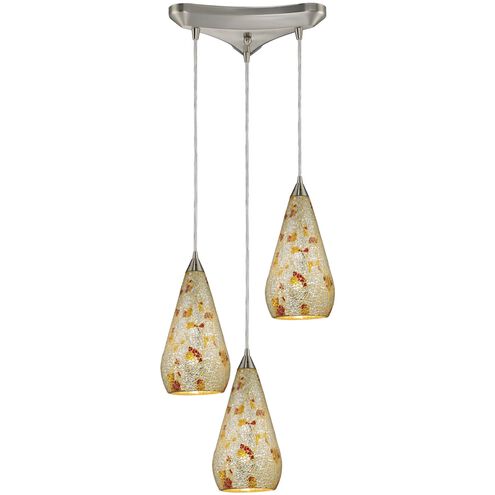 Curvalo 3 Light 10 inch Satin Nickel with Silver and Yellow Mini Pendant Ceiling Light in Triangular Canopy