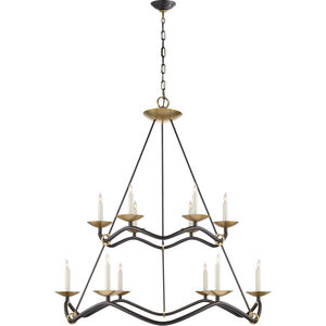 Barry Goralnick Choros 12 Light 42 inch Aged Iron Two-Tier Chandelier Ceiling Light