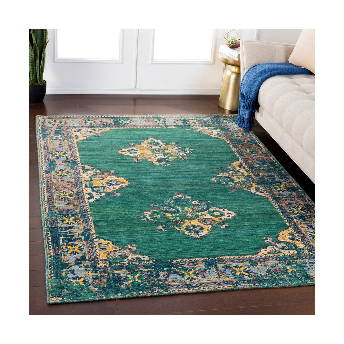Trailblazer 33 X 24 inch Dark Green/Wheat/Denim/Saffron/Bright Orange Rugs, Rectangle