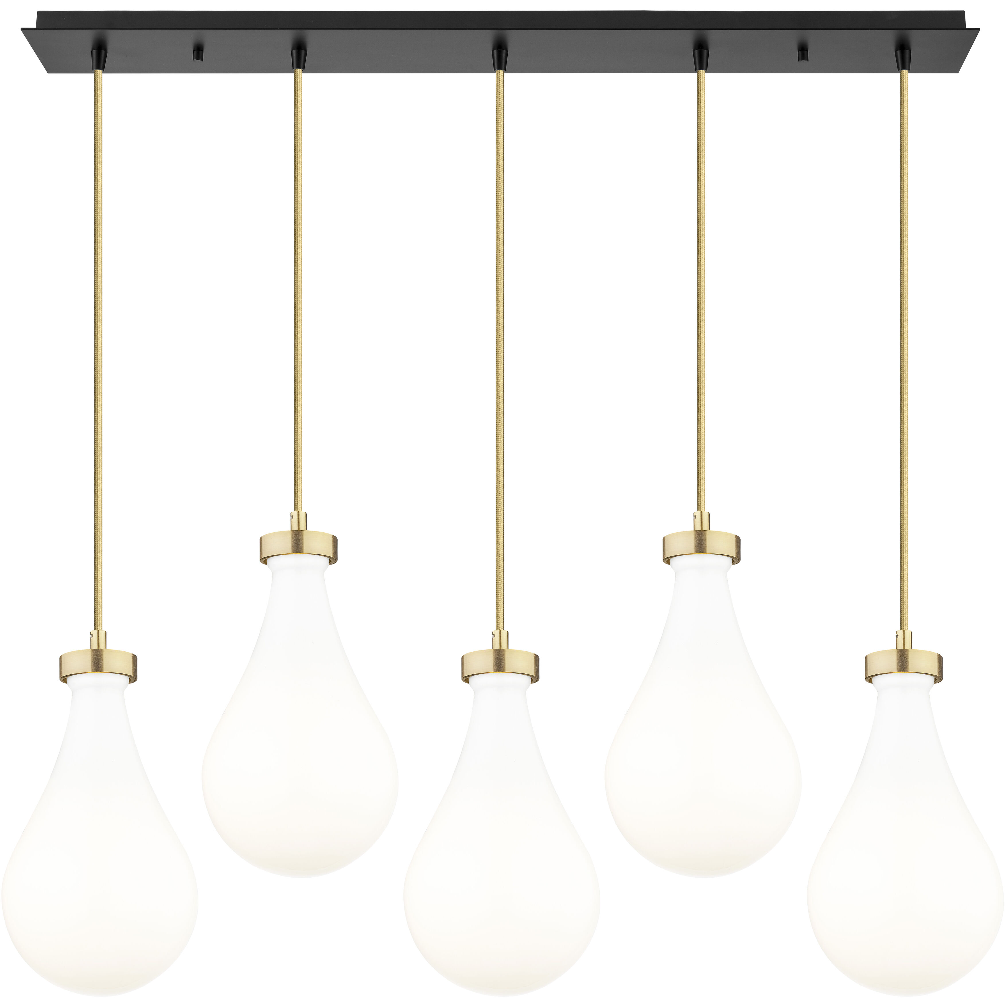 Owego 5 Light 36.63 inch Champagne Bronze Linear Pendant Ceiling Light in Gloss White Glass