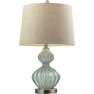 Smoked Glass 25 inch 100.00 watt Green with Brushed Steel Table Lamp Portable Light in Incandescent