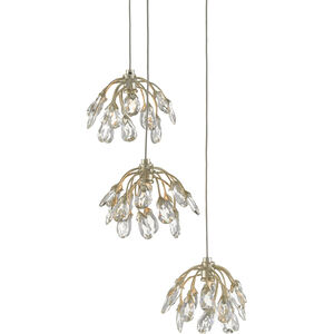 Crystal Bud 3 Light 8 inch Painted Silver/Contemporary Silver Leaf Multi-Drop Pendant Ceiling Light