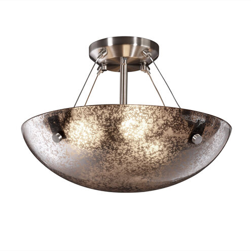 Fusion 3 Light 21 inch Brushed Nickel Semi Flush Ceiling Light in 3000 Lm LED, Concentric Squares, Opal Fusion