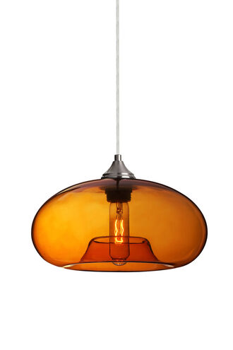 Bana 1 Light Satin Nickel Pendant Ceiling Light in Transparent Amber Glass