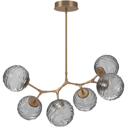 Gaia LED 36 inch Novel Brass Linear Multi-Pendant Ceiling Light in 3000K LED, Smoke, Modern Branch