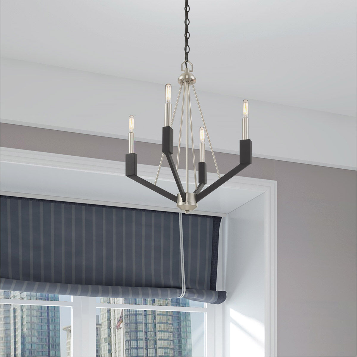 Beckett 4 Light 18 inch Brushed Nickel & Black Mini Chandelier Ceiling Light