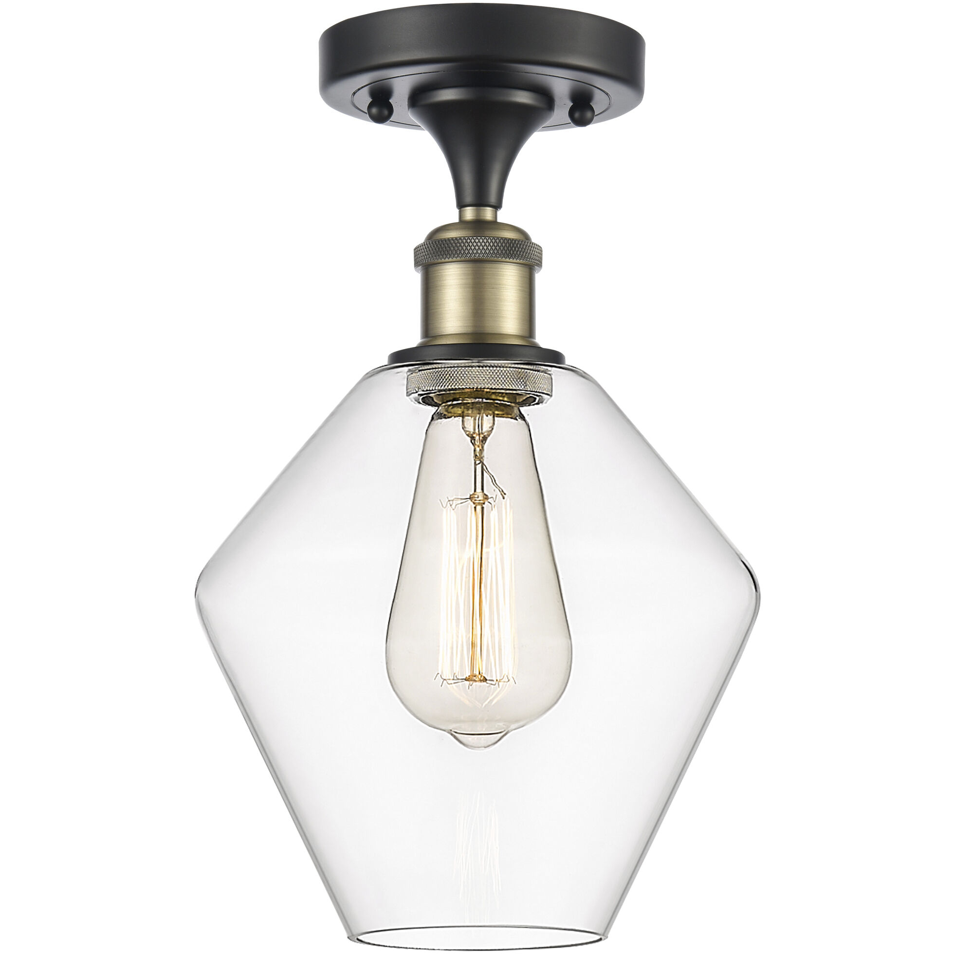 Ballston Cindyrella 1 Light 8 inch Black Antique Brass Semi-Flush Mount Ceiling Light in Incandescent, Clear Glass