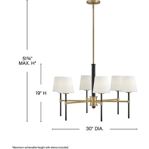 Saunders 6 Light 30 inch Black with Lacquered Brass Chandelier Ceiling Light