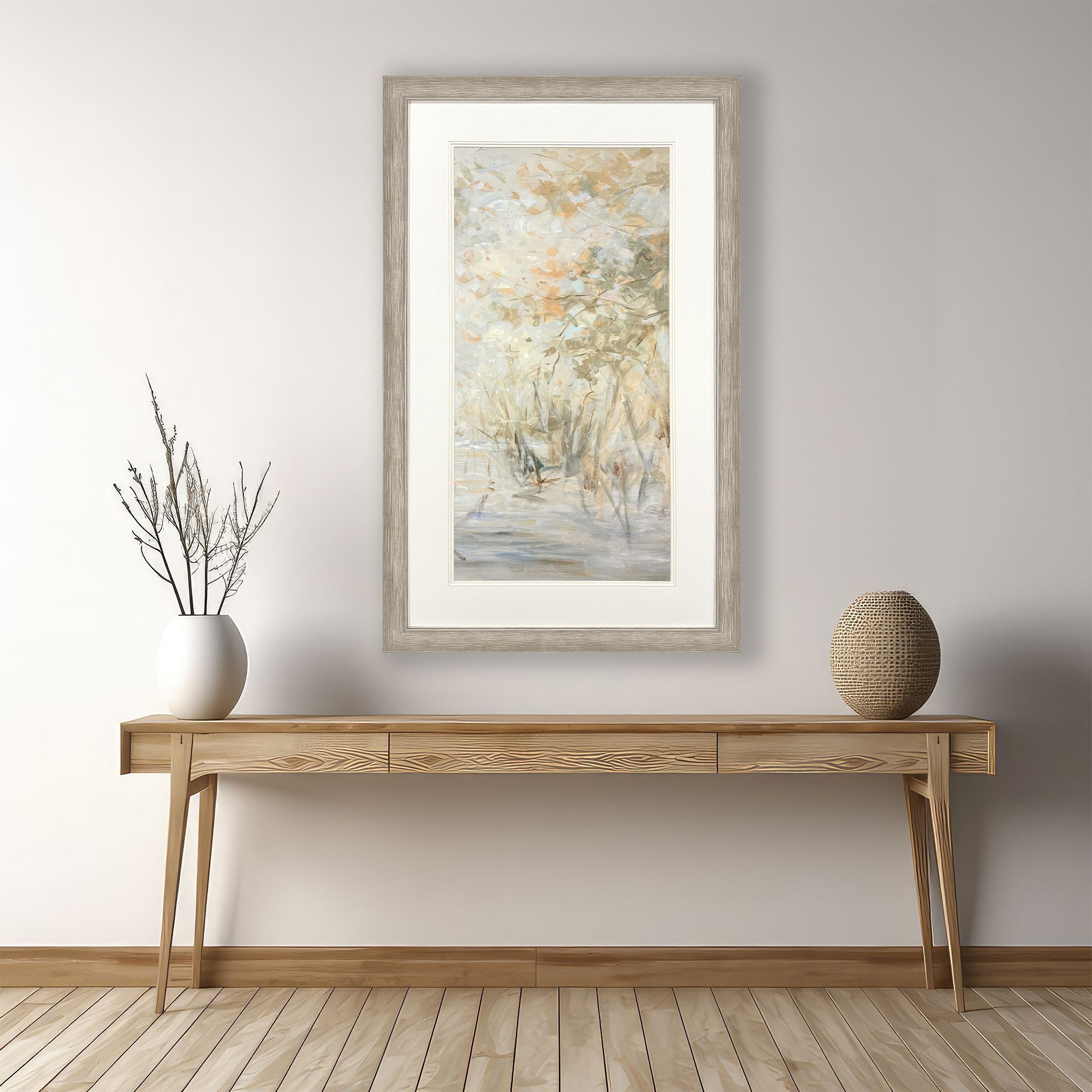 Illuminated Landscape White and Beige and Orange Framed Art